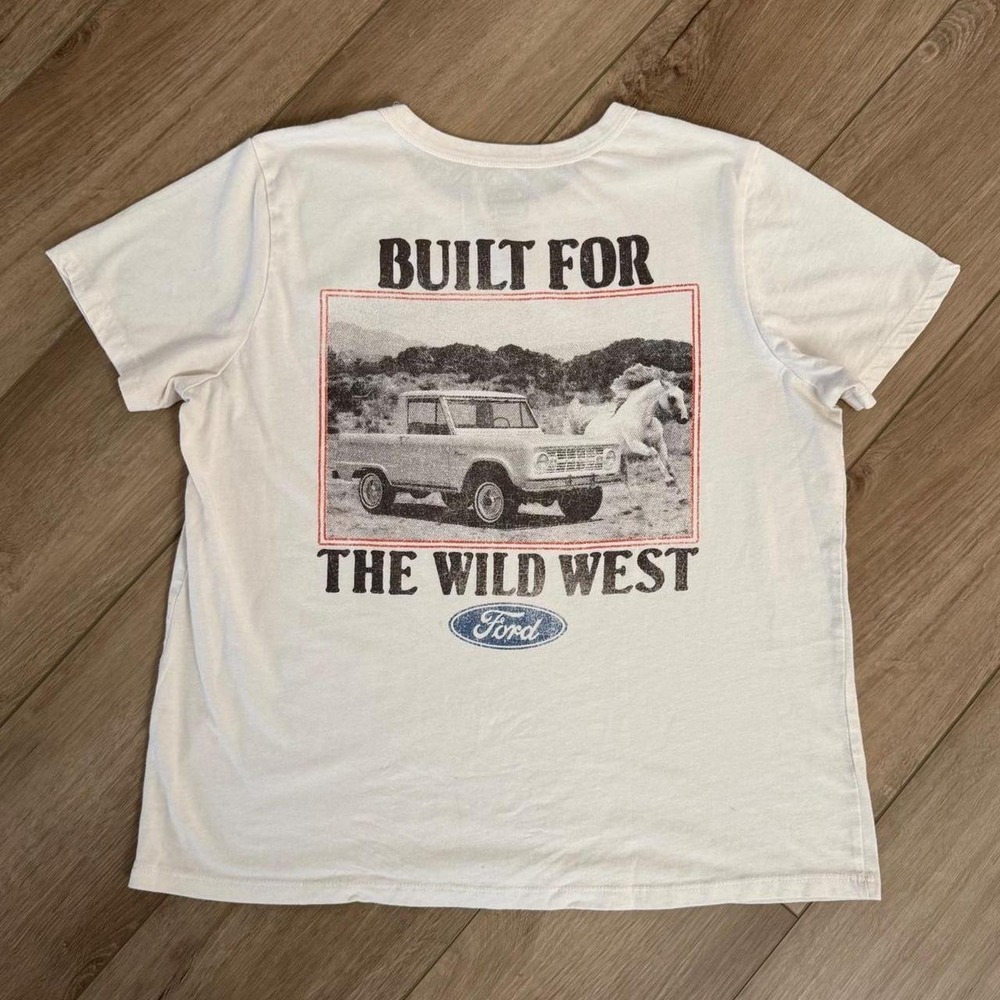 Ford truck graphic white tee 'BUILT FOR THE WILD WEST' and Ford logo size Large